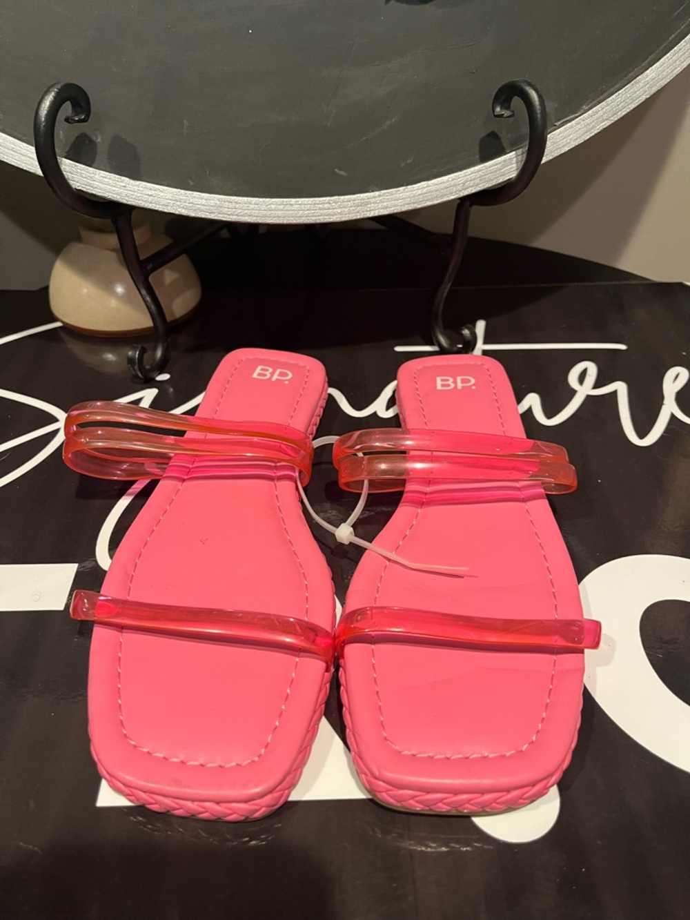 Nordstrom Rack BP Pink Clear-Strap Slide Sandals Size 6.5 New
